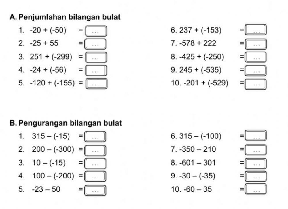 Penjumlahan dan Pengurangan Bilbul