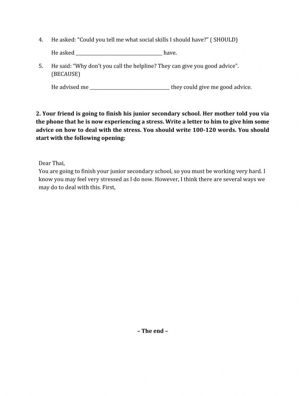 Lớp 9 - Unit 3 TEEN STRESS AND PRESSURE-WRITING - Sách Mềm