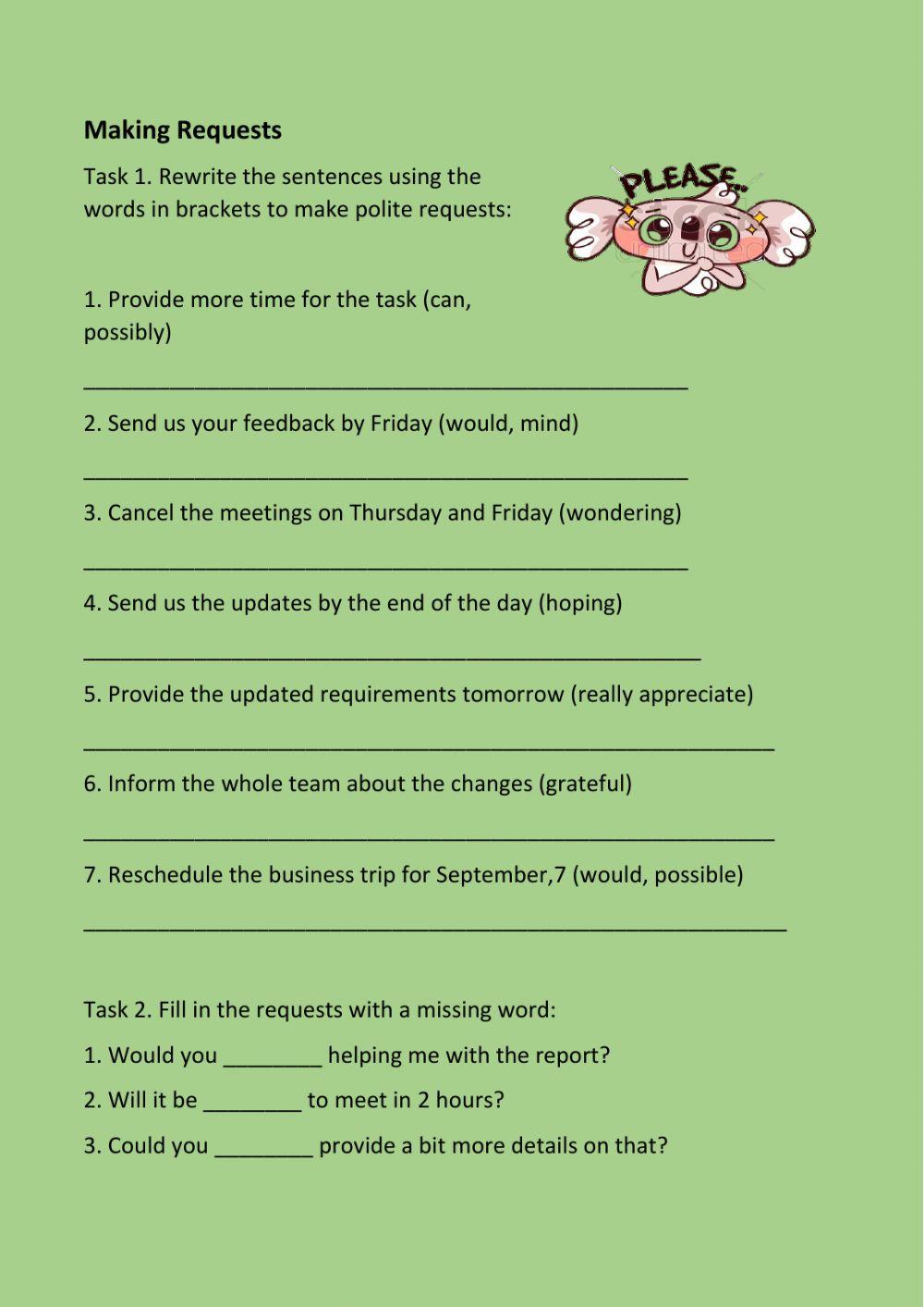 Making requests online worksheet for Intermediate | Live Worksheets