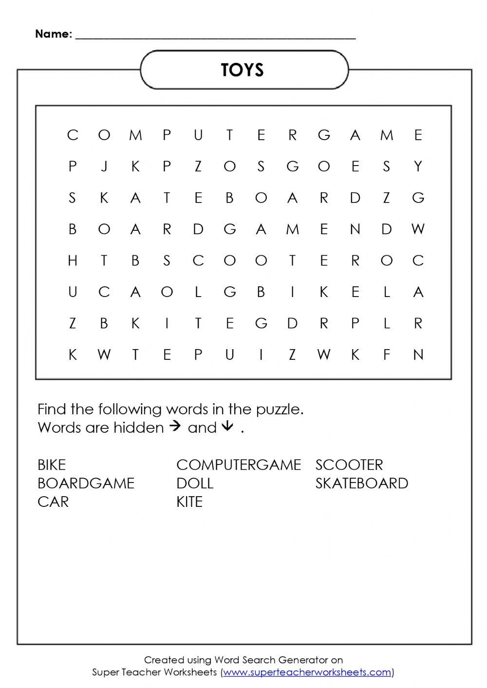 TOYS wordsearch