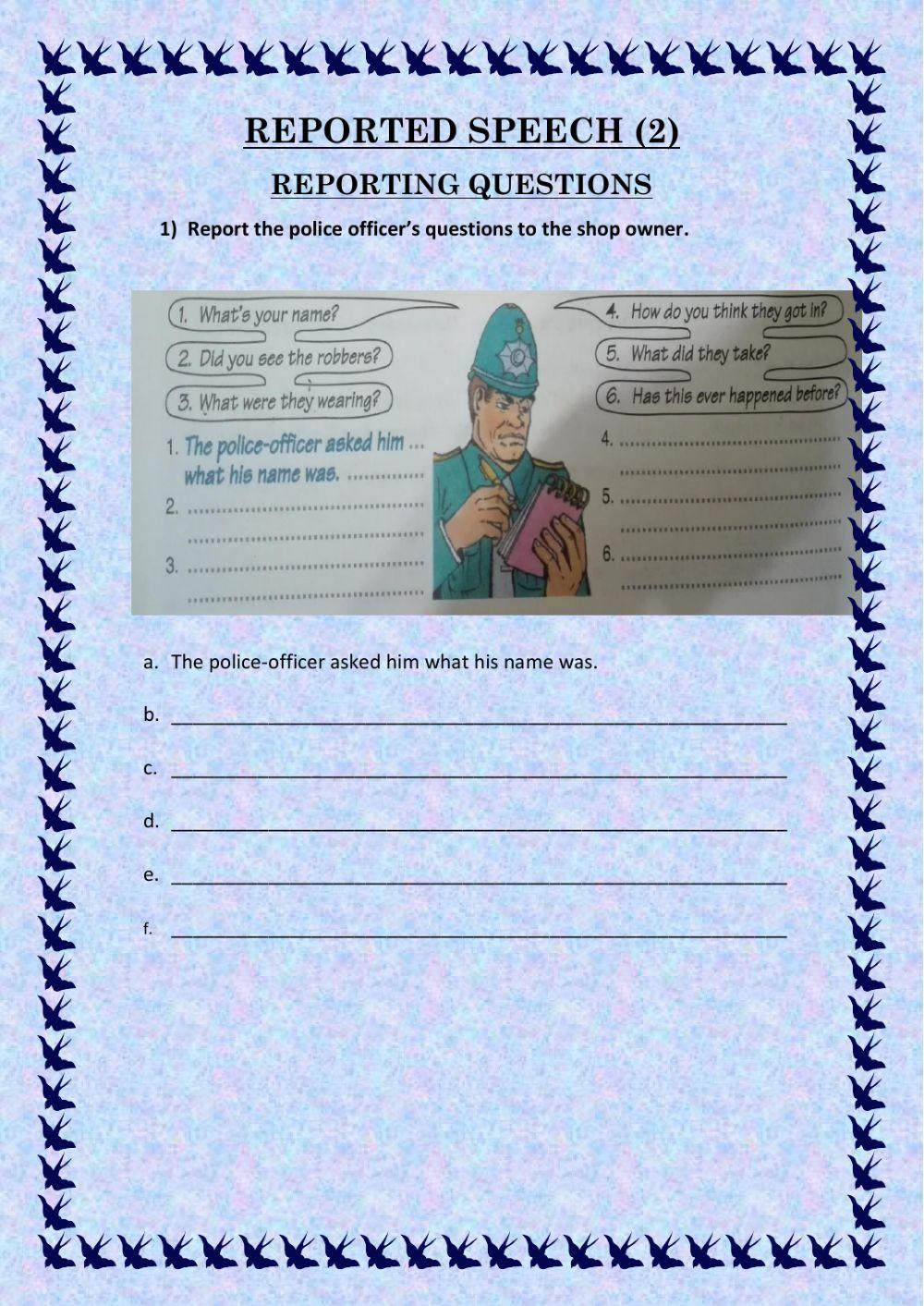 Reported Speech (2) worksheet | Live Worksheets
