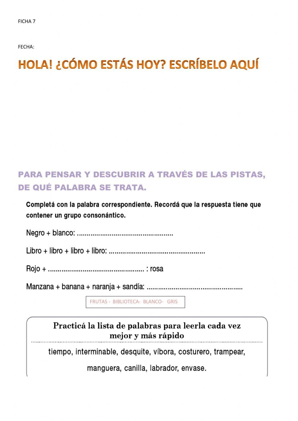 Comprensión lectora ficha 7.3