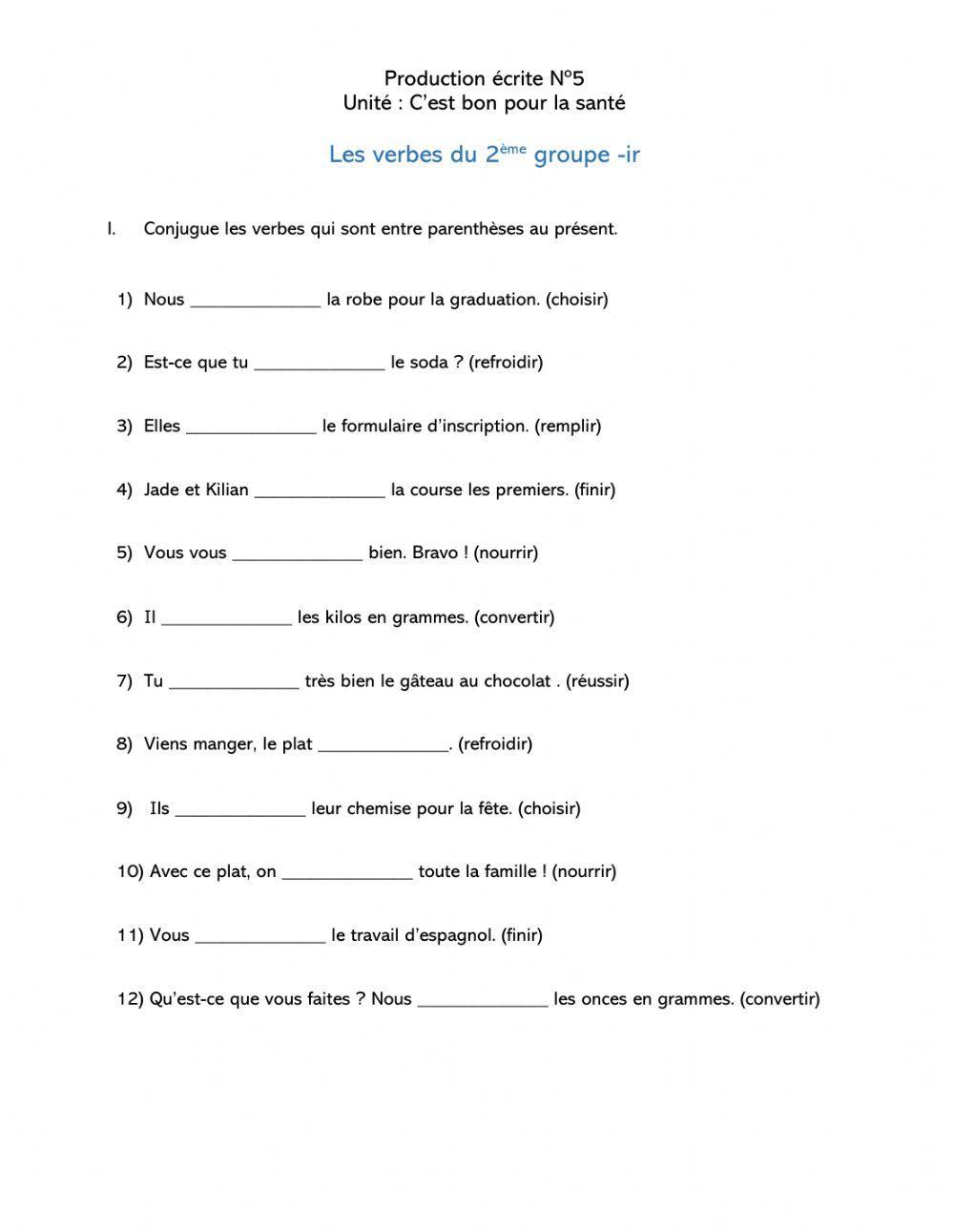 Les verbes du 2ème groupe -ir