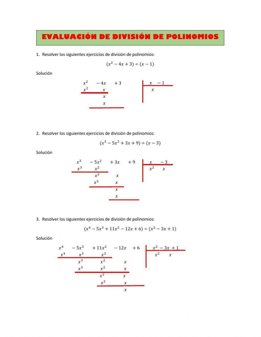 Evaluación de división de polinomios