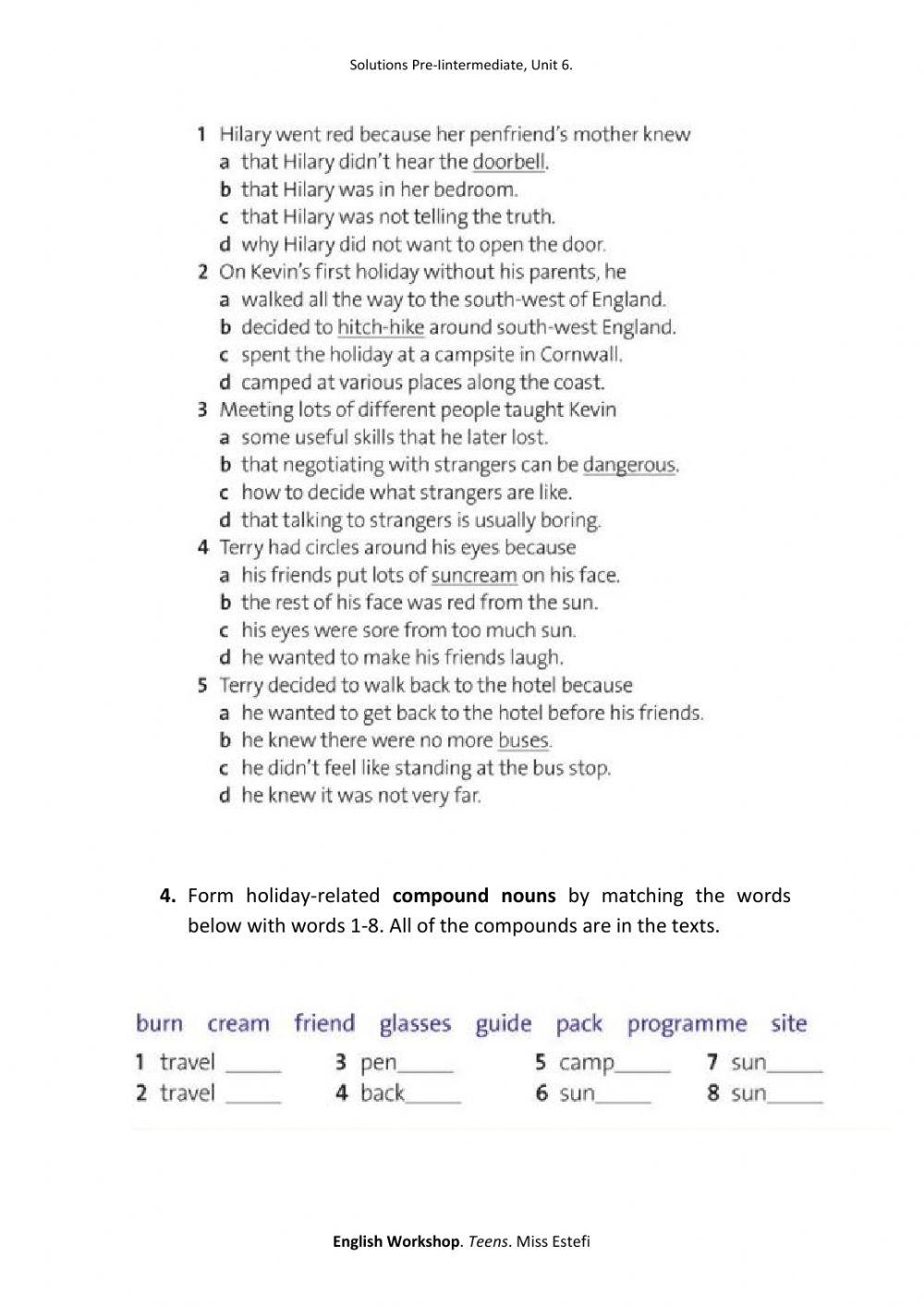 6F Reading Part, Solutions Pre-Intermediate