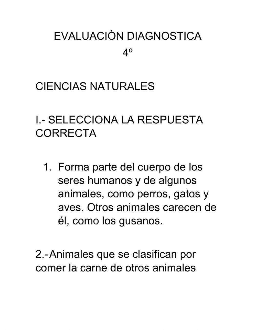 Examen Diagnostico Ciencias Naturales