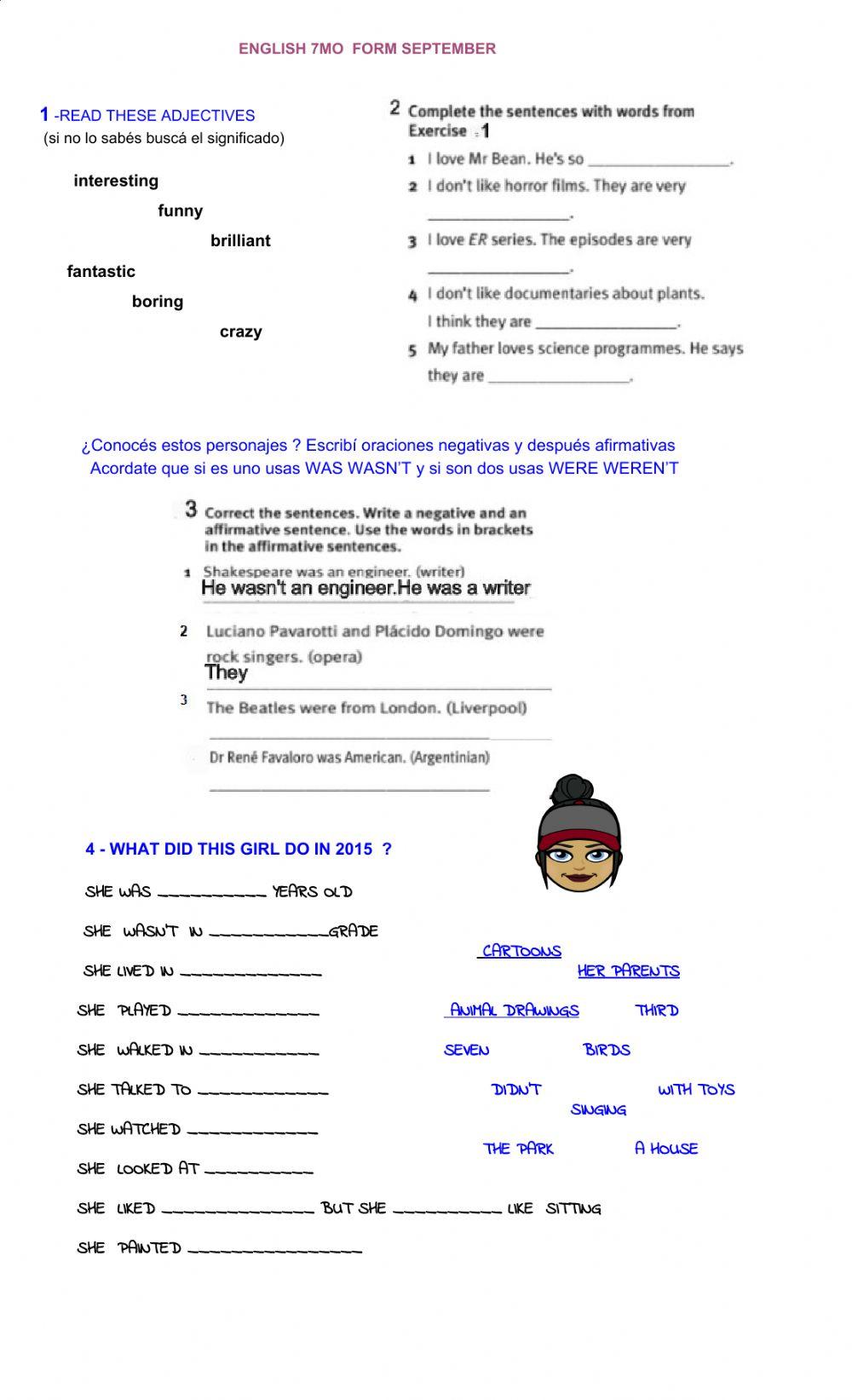 Simple past  to be and regular -programme adjectives