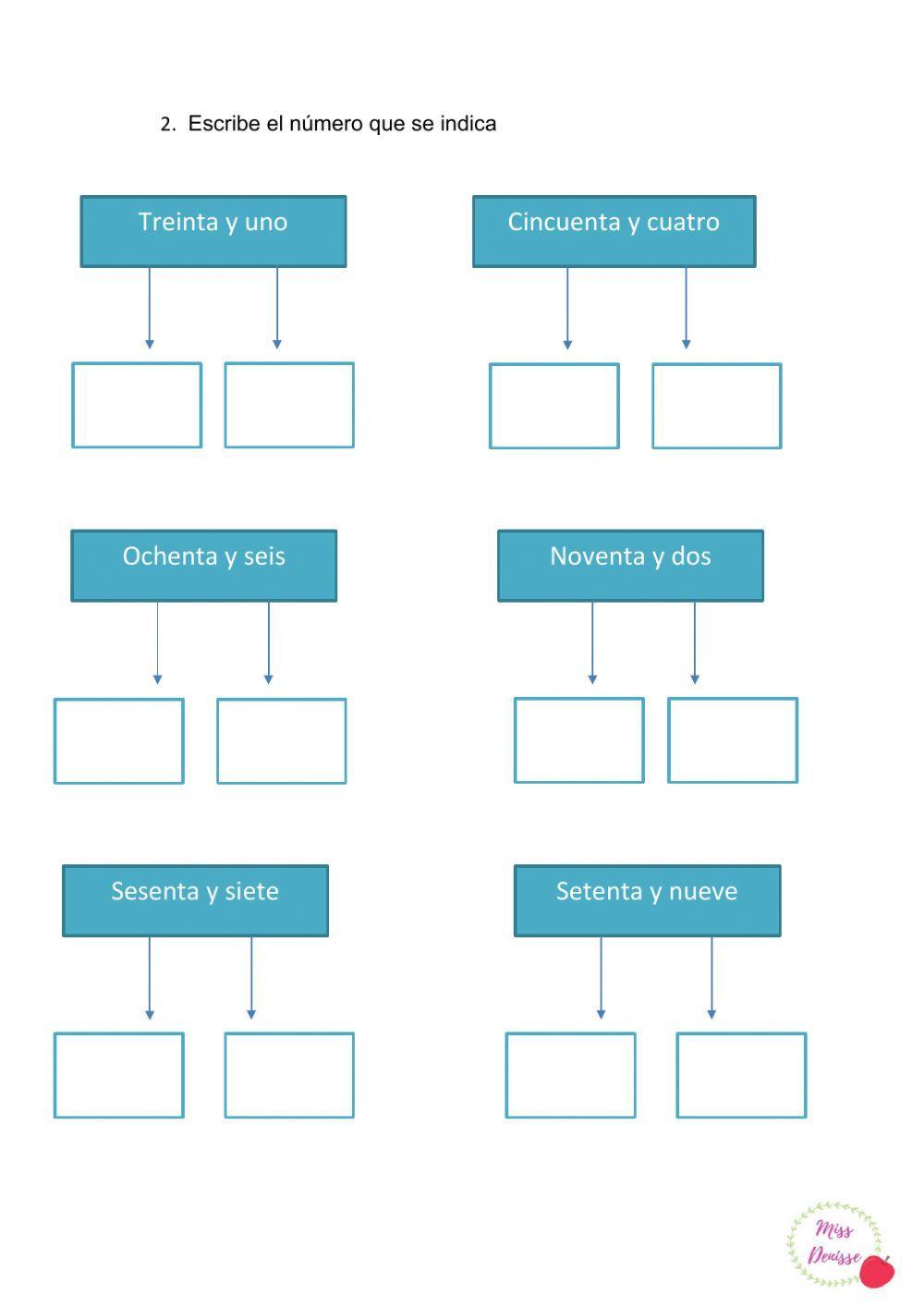 Escritura de los números del 30 al 100