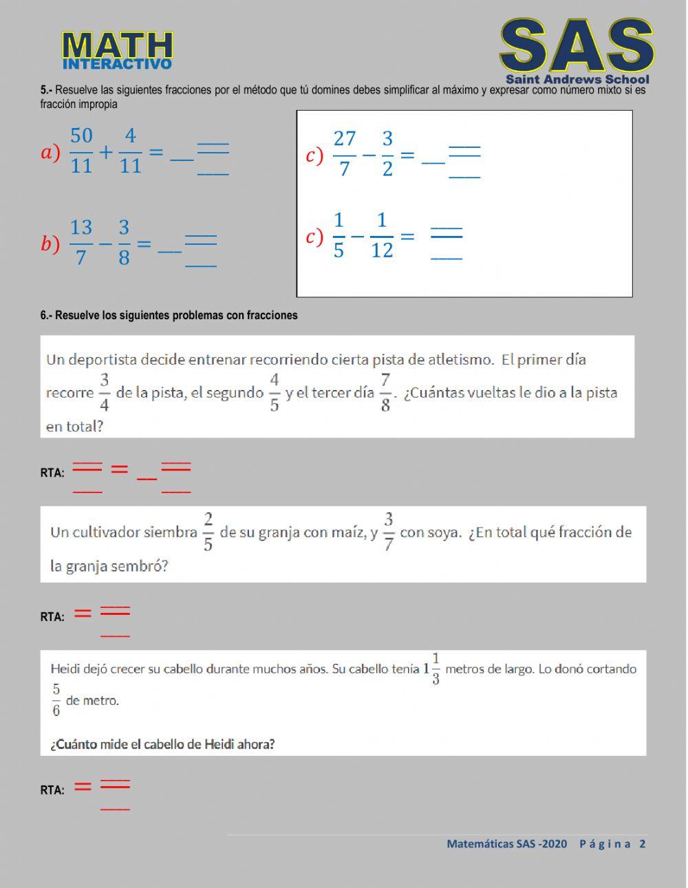 Suma y recta de fracciones