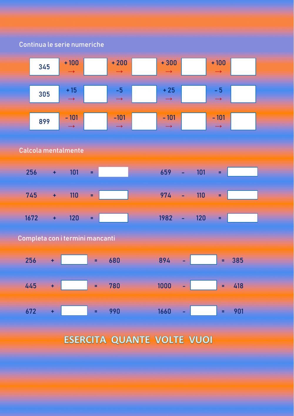 Calcolo mentale:addizioni e sottrazioni