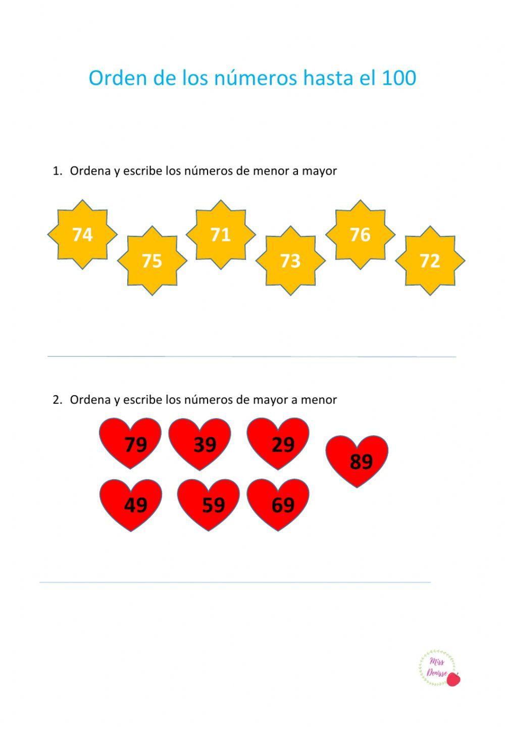 Orden de los números hasta el 100