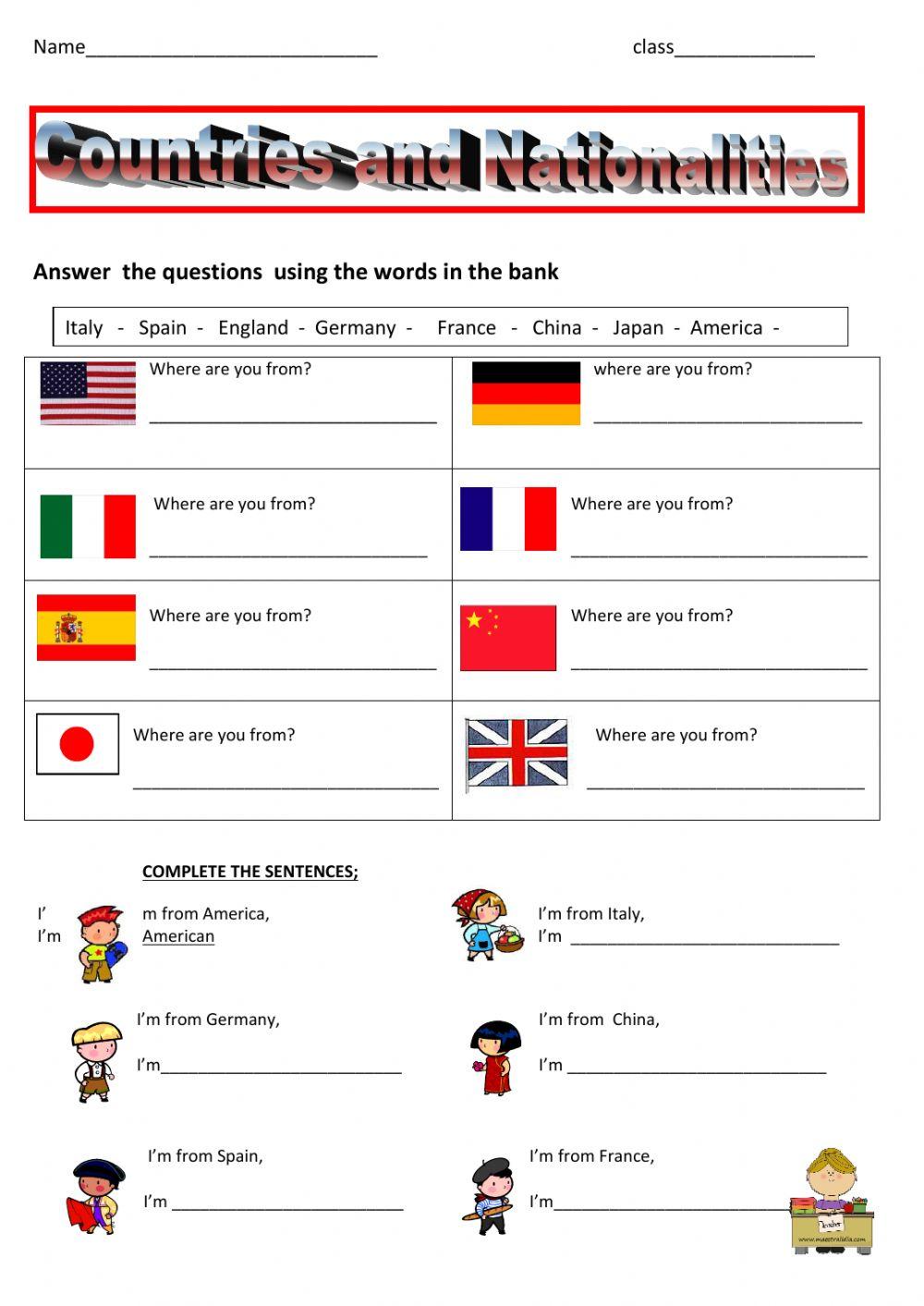 Country and nationality Homework