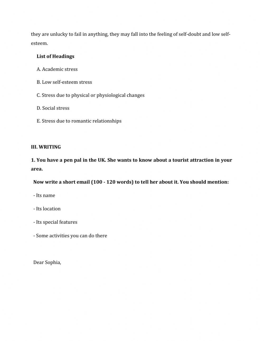 Lớp 9 - Kiểm tra 45 phút số 1 (Unit 1, 2, 3