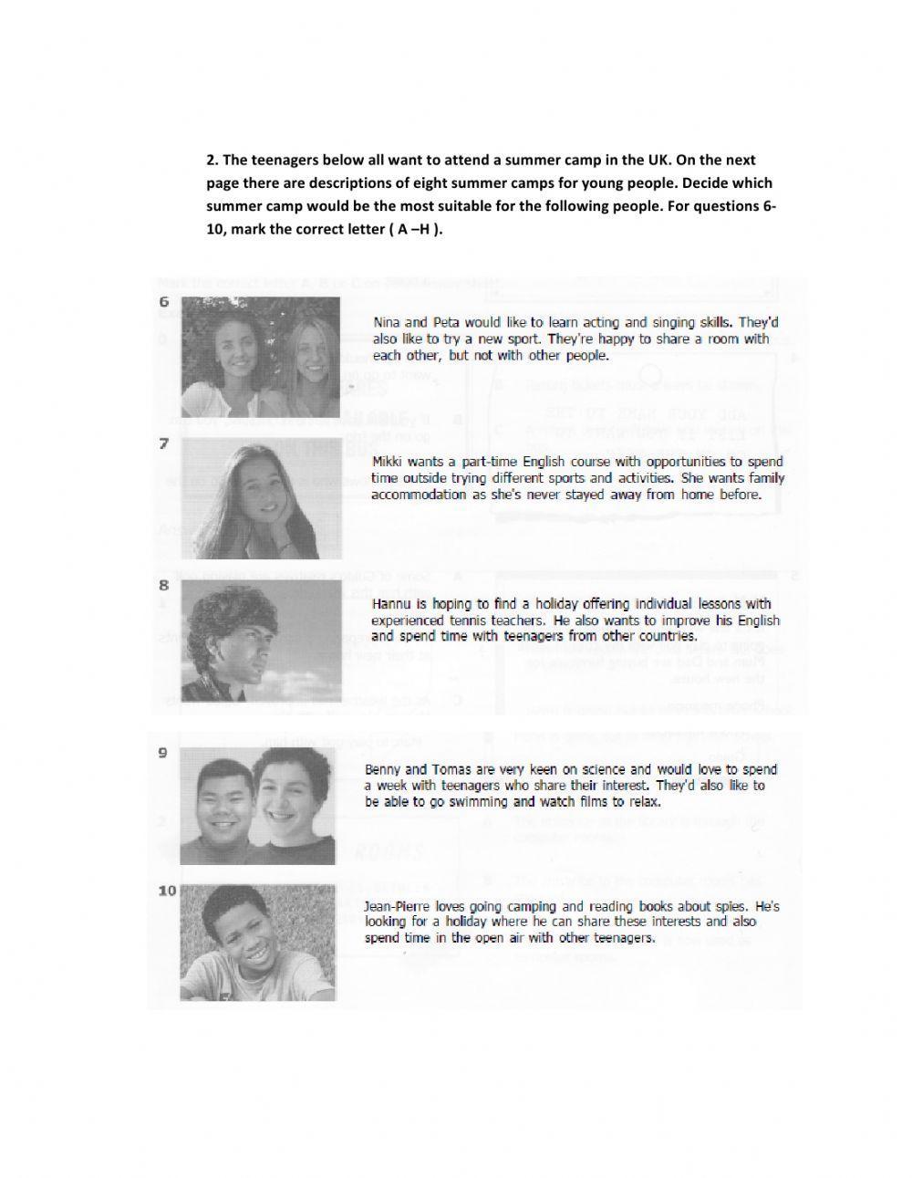 PET Second Term Exam Reading