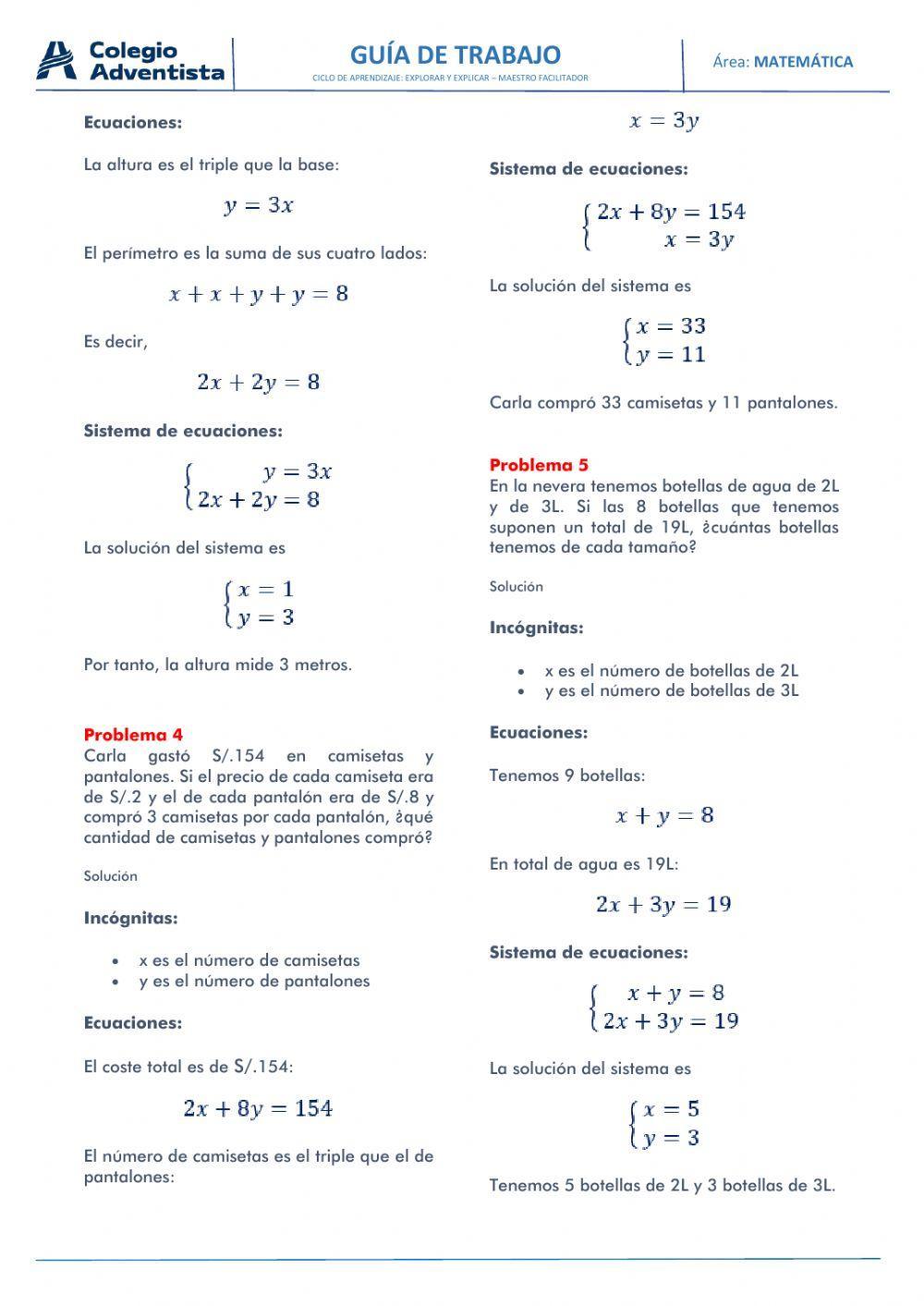 Problemas con sistemas de ecuaciones