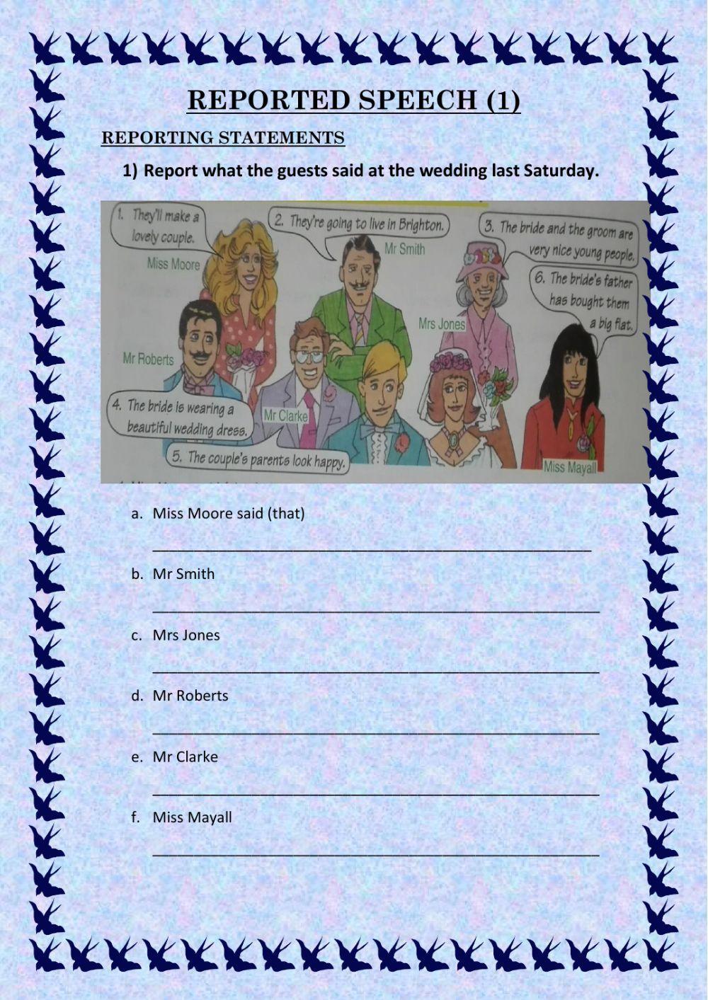 Reported Speech (1) worksheet | Live Worksheets