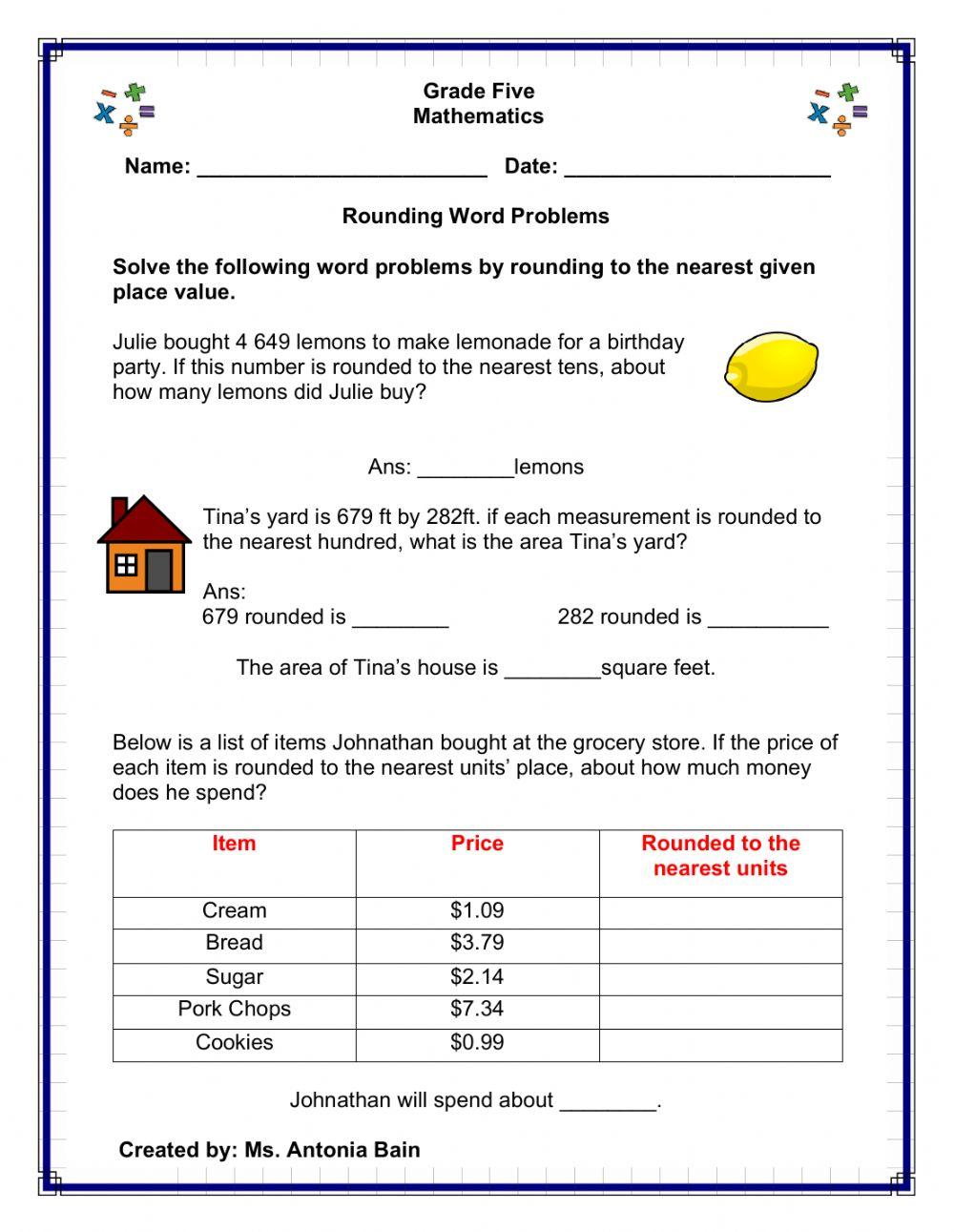 Rounding Word Problems Rounding Word Problems