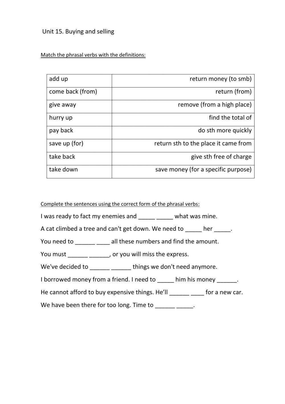 Buying and selling Phrasals