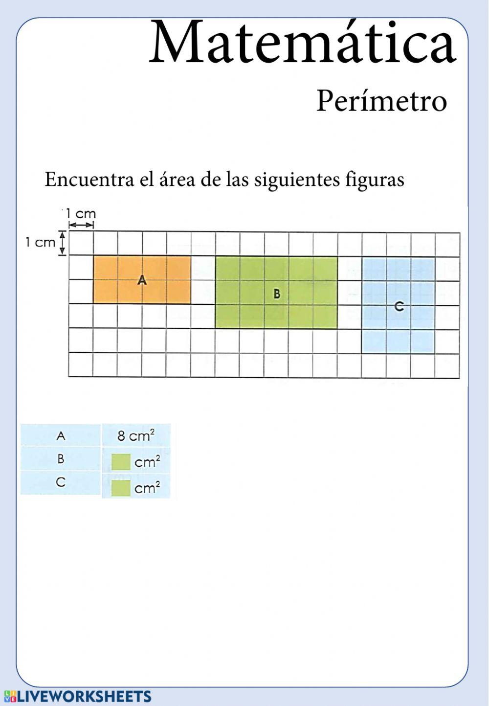 Área en cm cuadrados