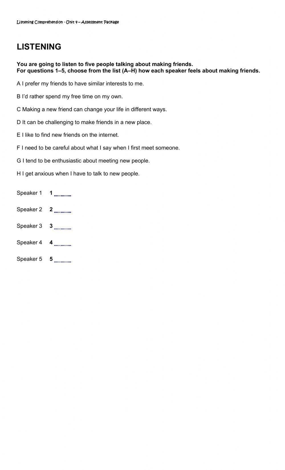 1st - listening - unit 4