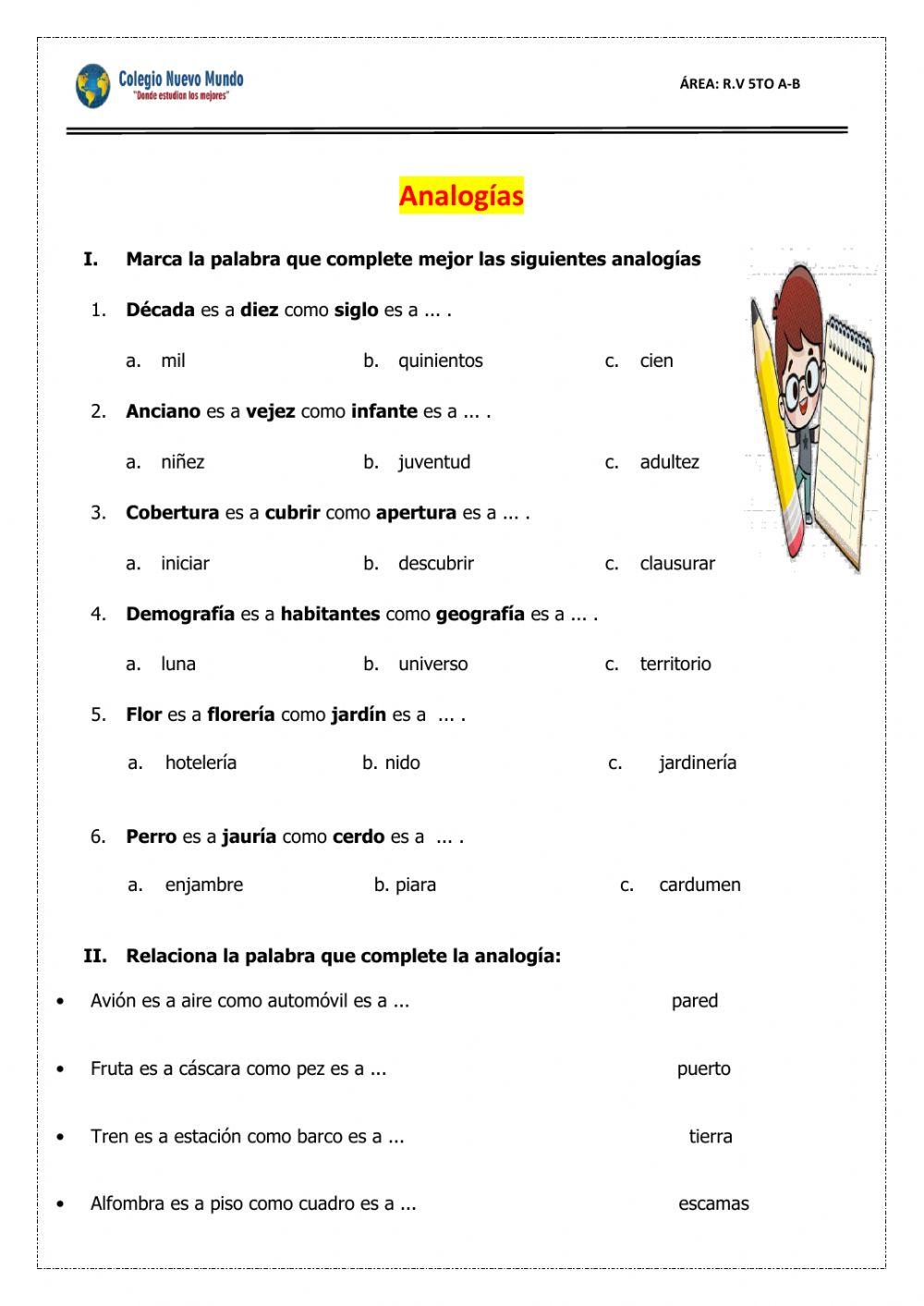 ANALOGÍAS online exercise | Live Worksheets