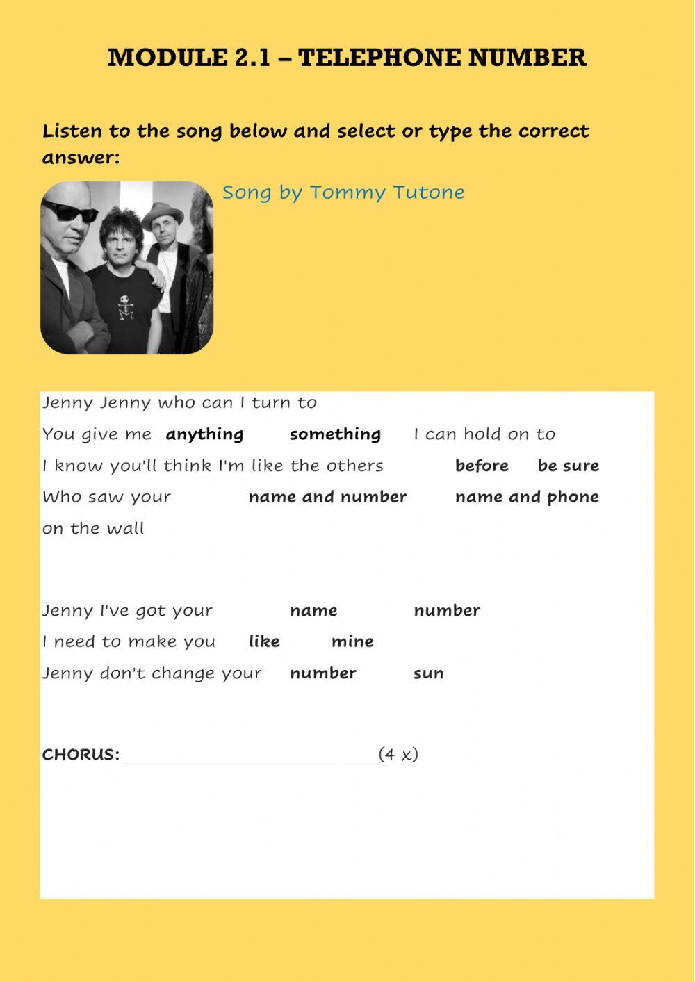 Numbers with Jenny by Tommy Tutone