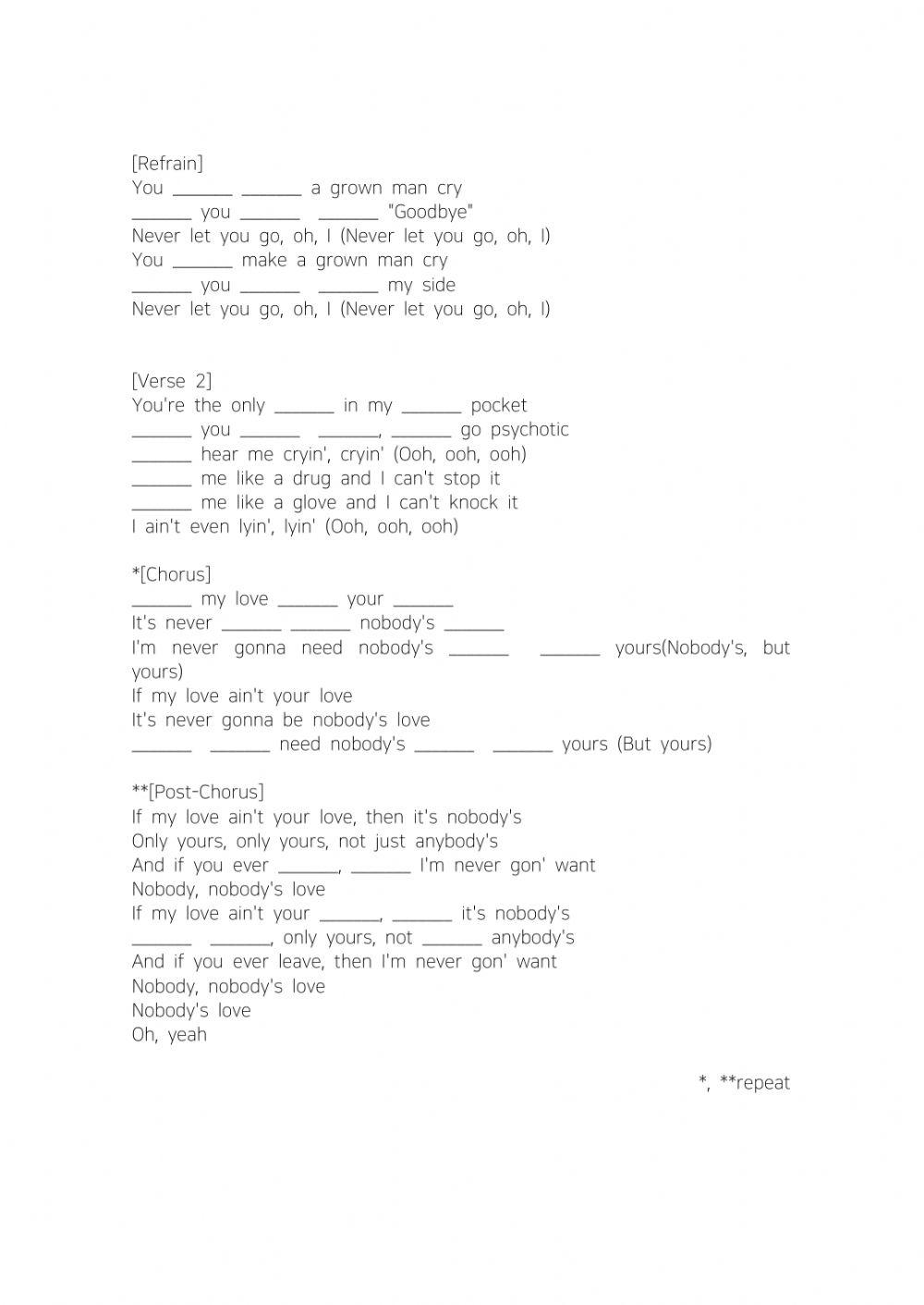 Nobody's Love Lyrics(Maroon5)