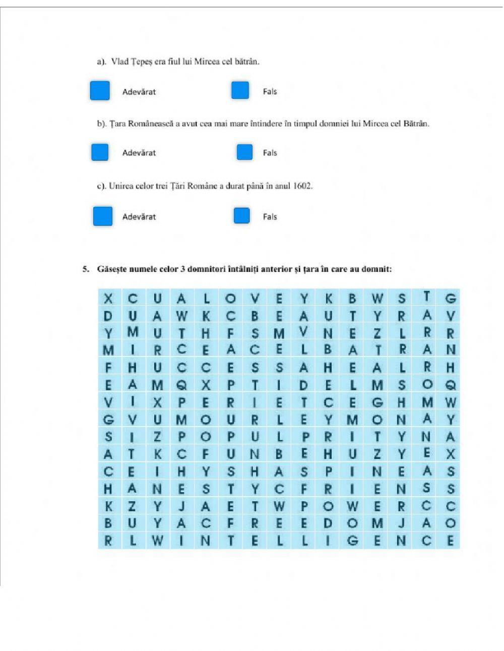 Fisa de lucru istorie