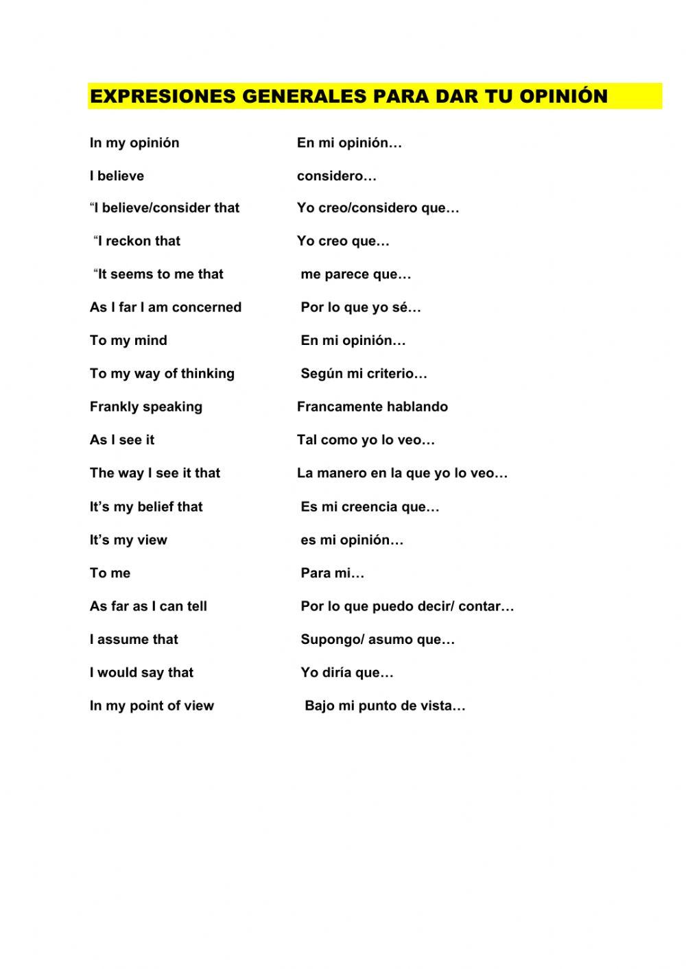 Expresiones para dar tu opinion
