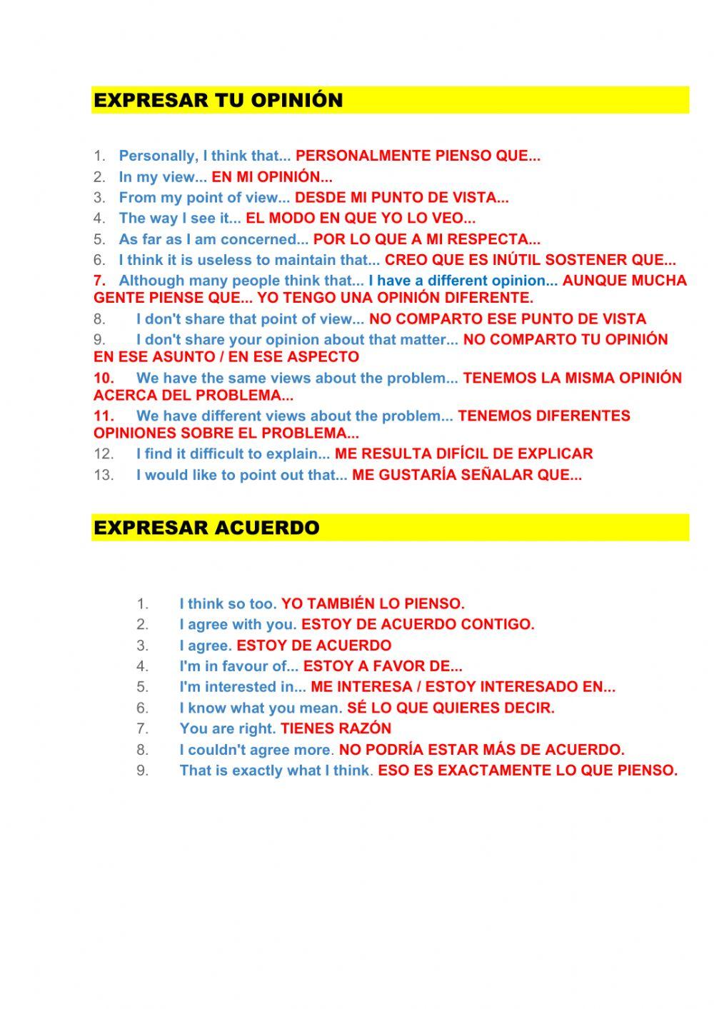 Expresiones para dar tu opinion