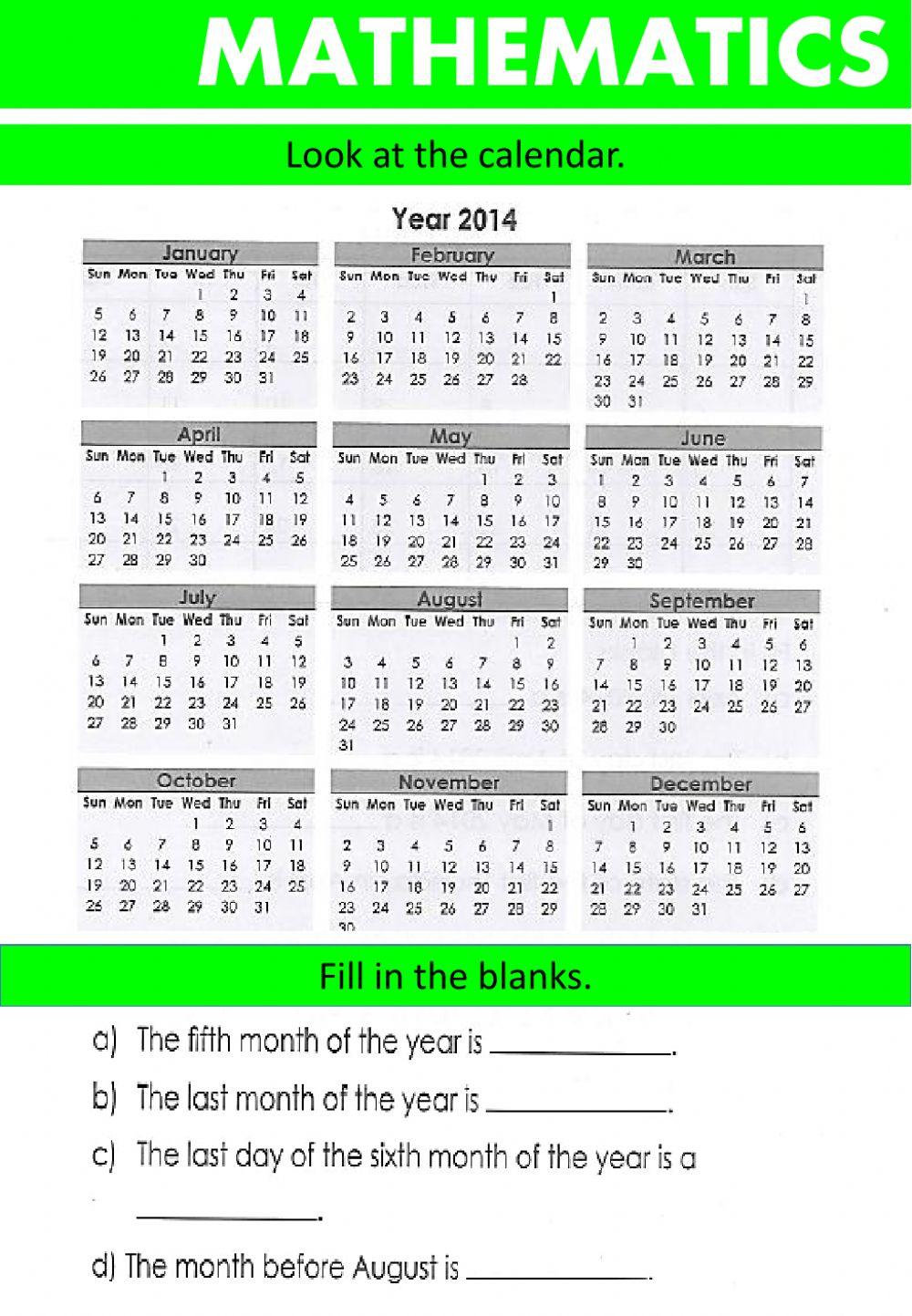 Calendar and Time | LiveWorksheets | 340487