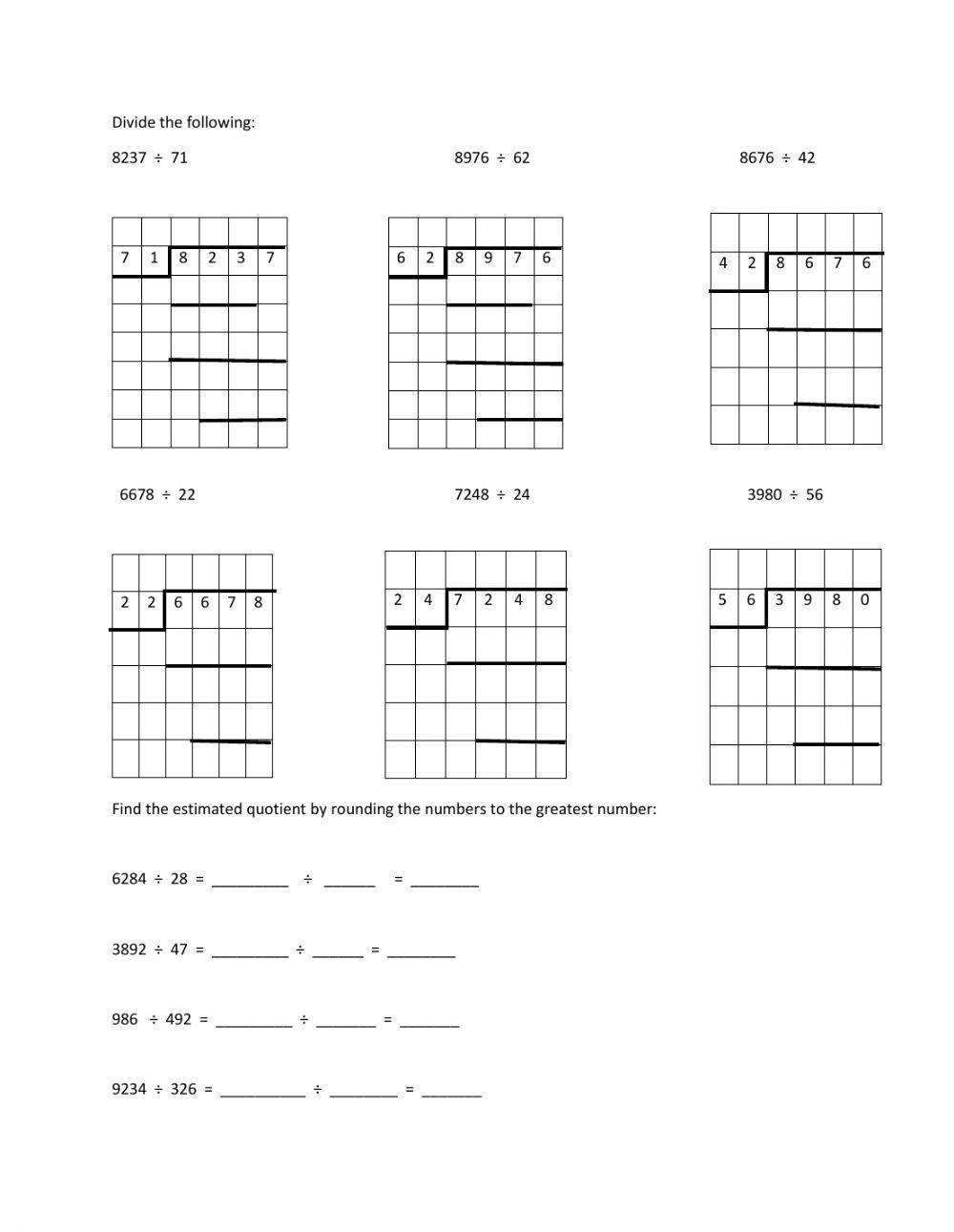 Long division and estimated quotient
