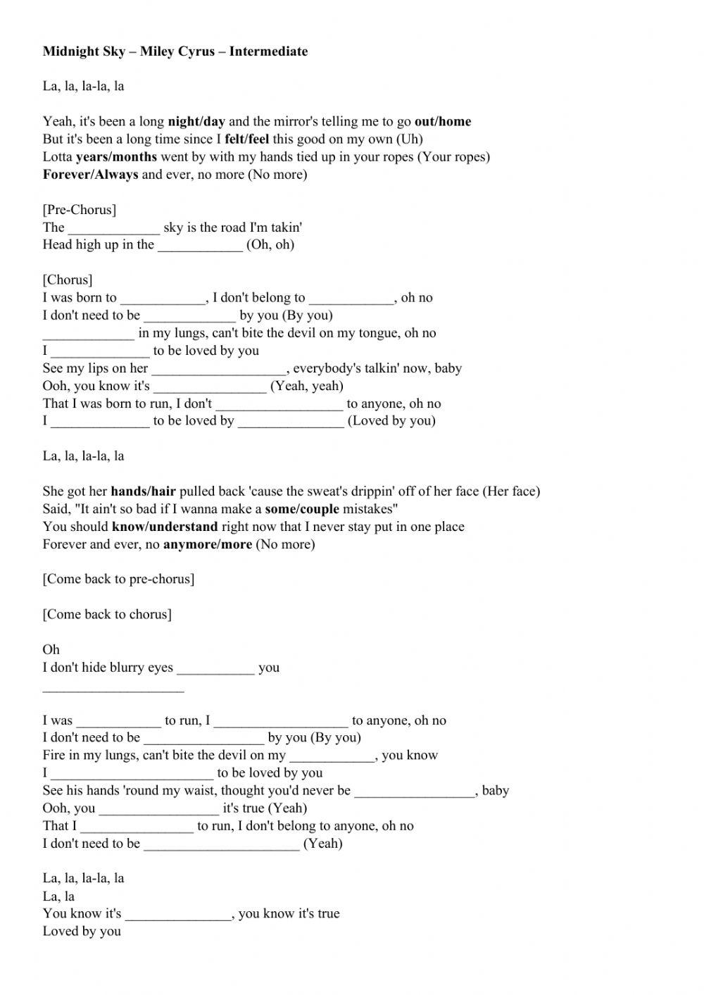 Song: Midnight Sky – Miley Cyrus