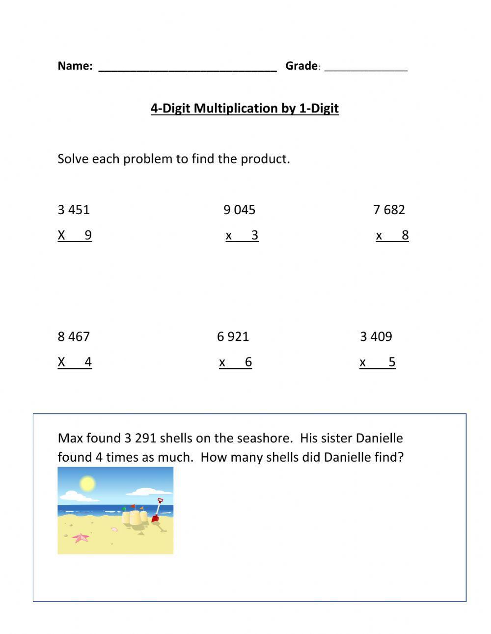 Multiplication 4 Digit by 1 Digit