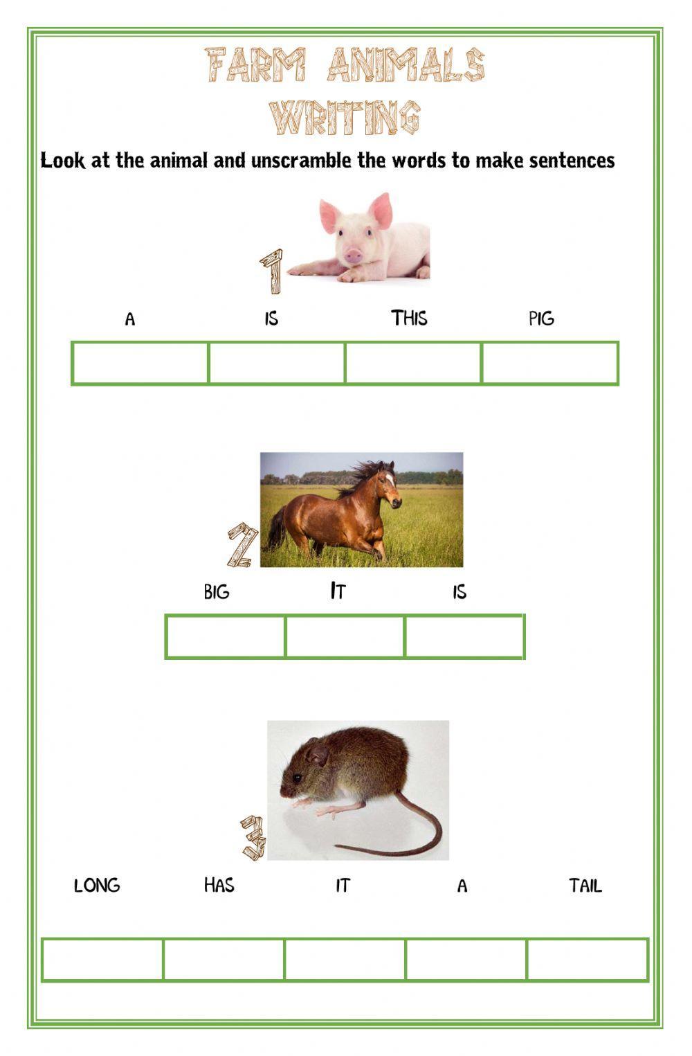 Farm animals writing Farm animals writing