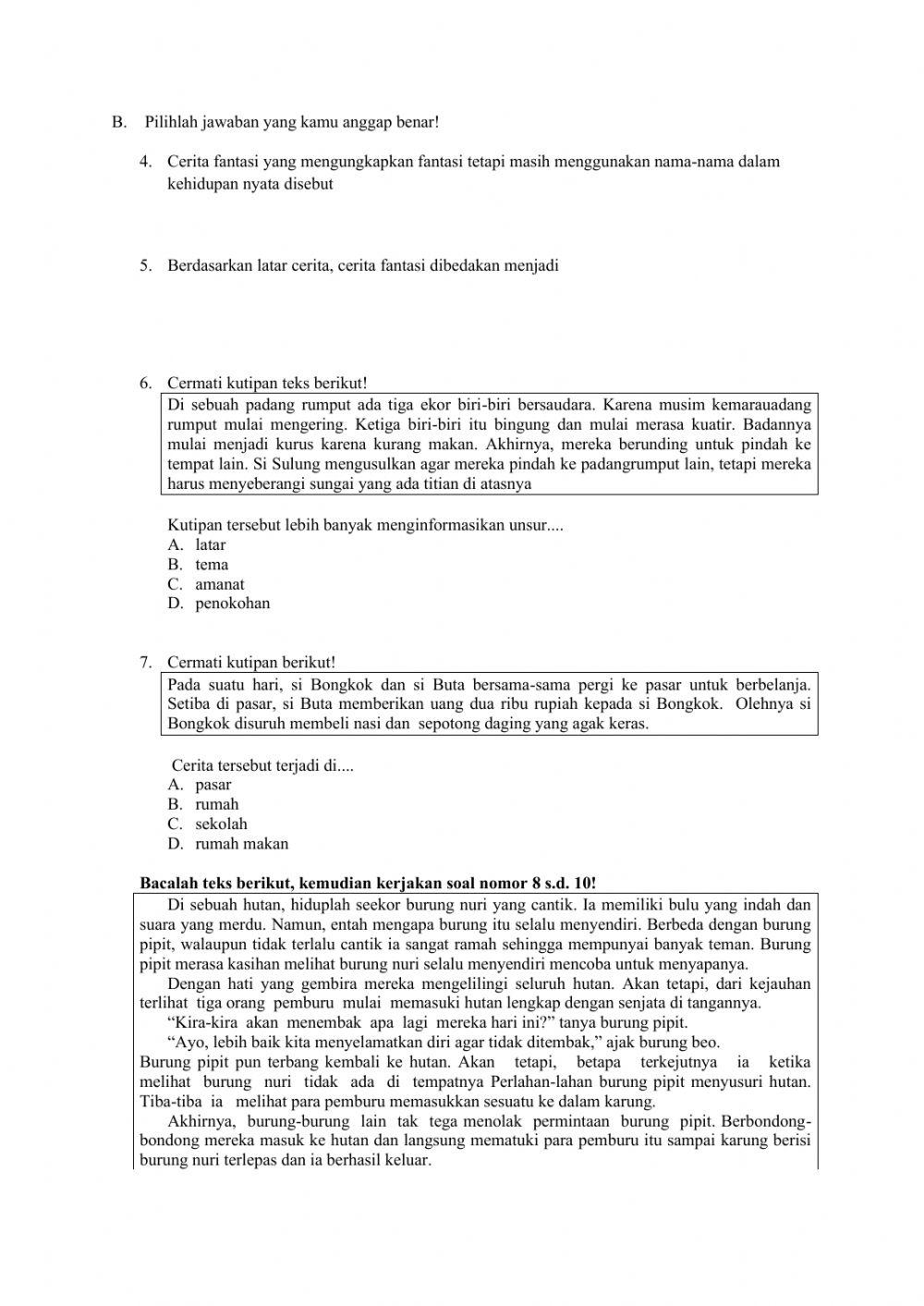 Mengidentifikasi unsur  teks cerita  fantasi
