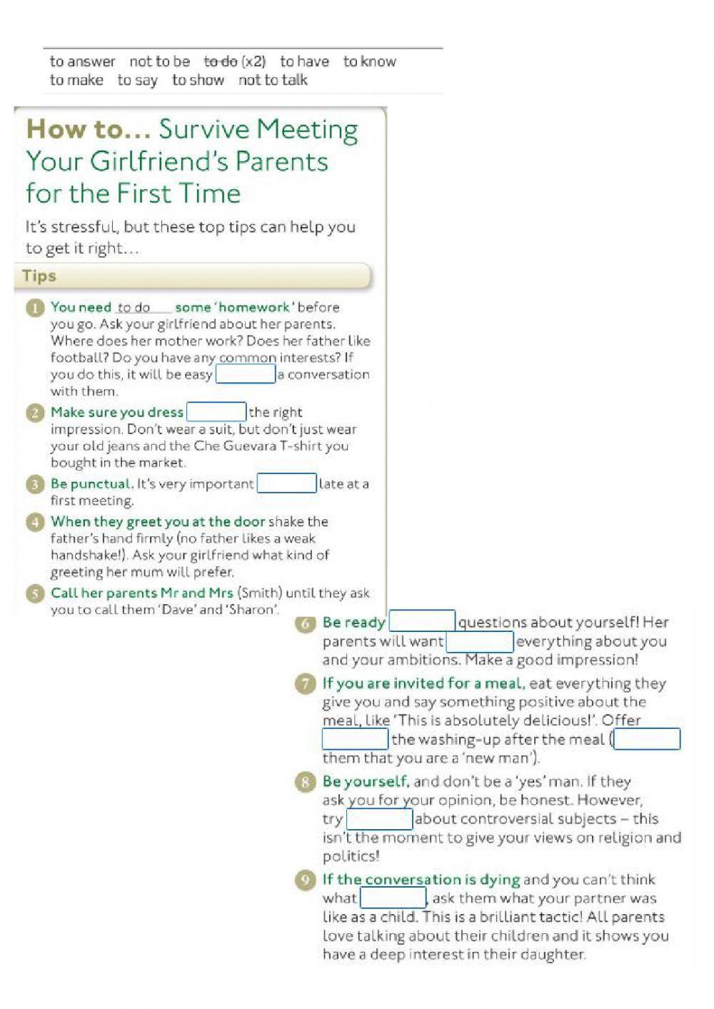 Reading HOW TO SURVIVE A MEETING WITH YOUR GIRLFRIEND-S PARENTS