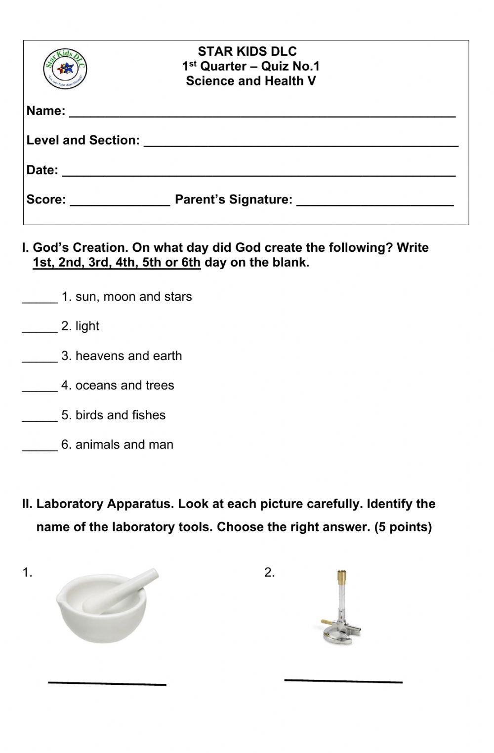 1st. Qtr. Quiz No. 1 Grade 5 - Science
