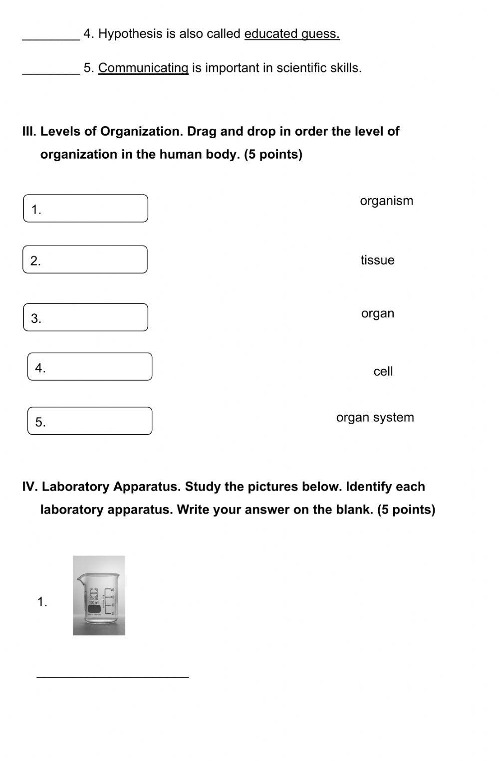 1st. Qtr. Quiz No. 1 Grade 6 - Science