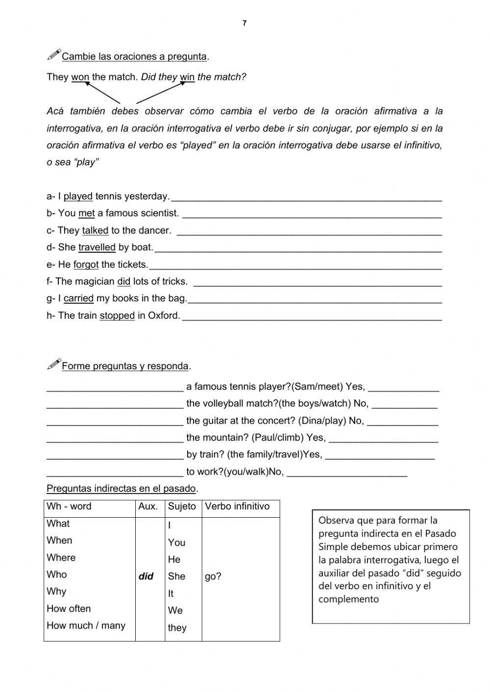 Explicación y práctica Pasado Simple