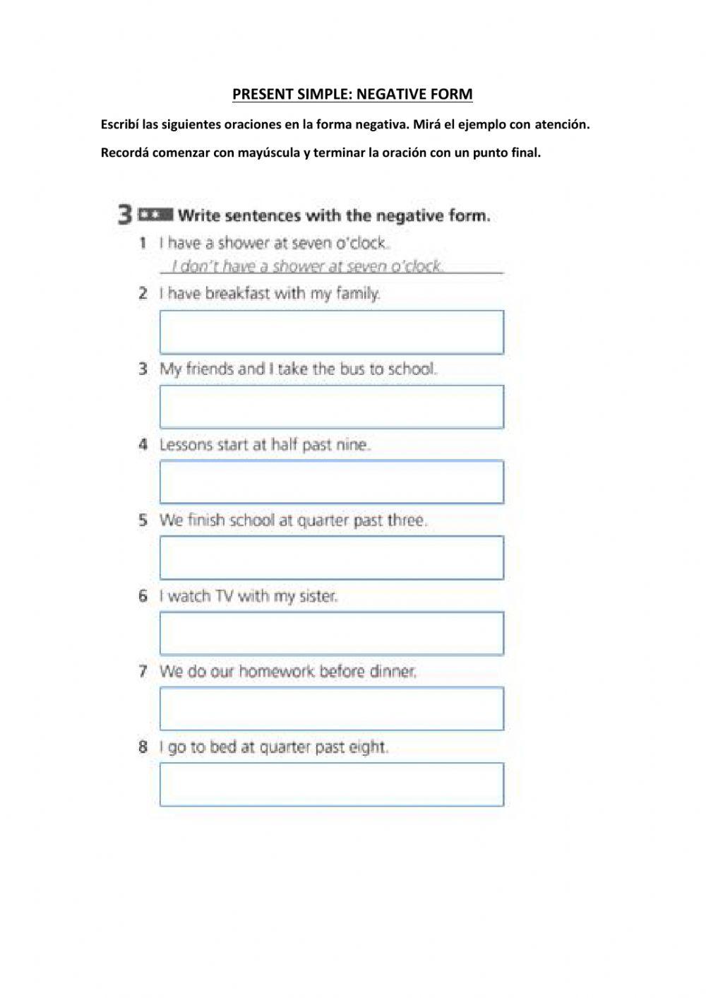 Simple Present negative form interactive worksheet Live Worksheets