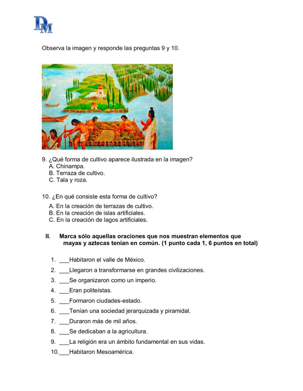 Evaluación  Mayas y Aztecas