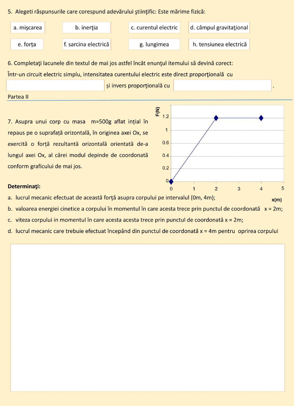 Test initial la fizica clasa X a
