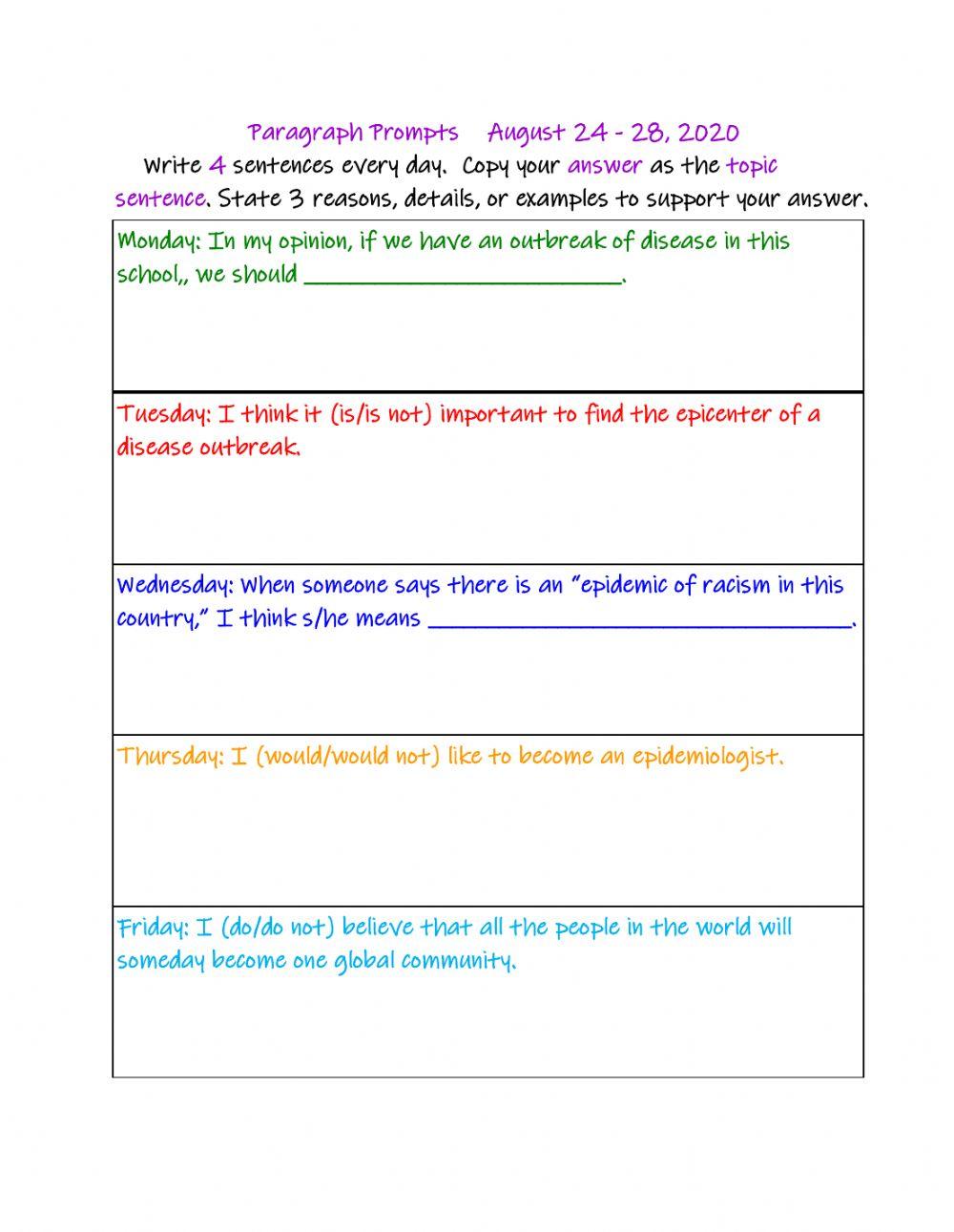 Coronavirus Writing Prompts 2