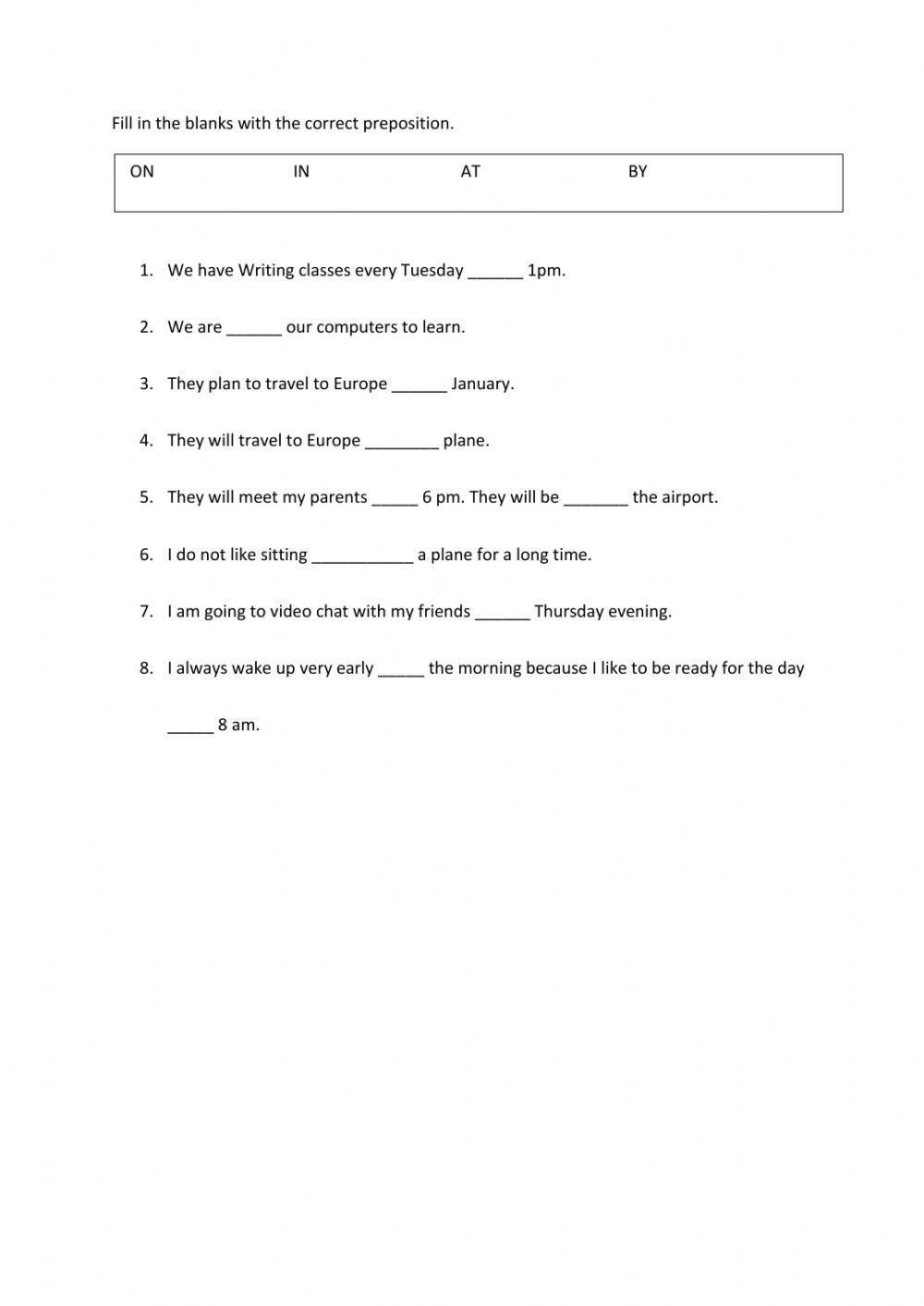 In- on- at- by- practice worksheet