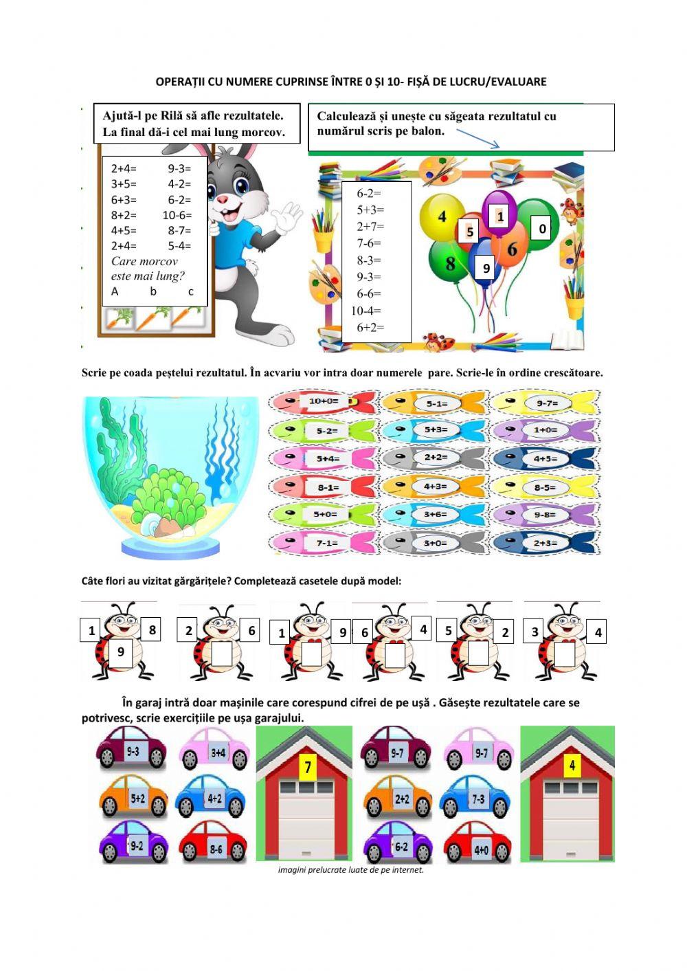 Mașinuțe în garaj-operații cu nr.0-10