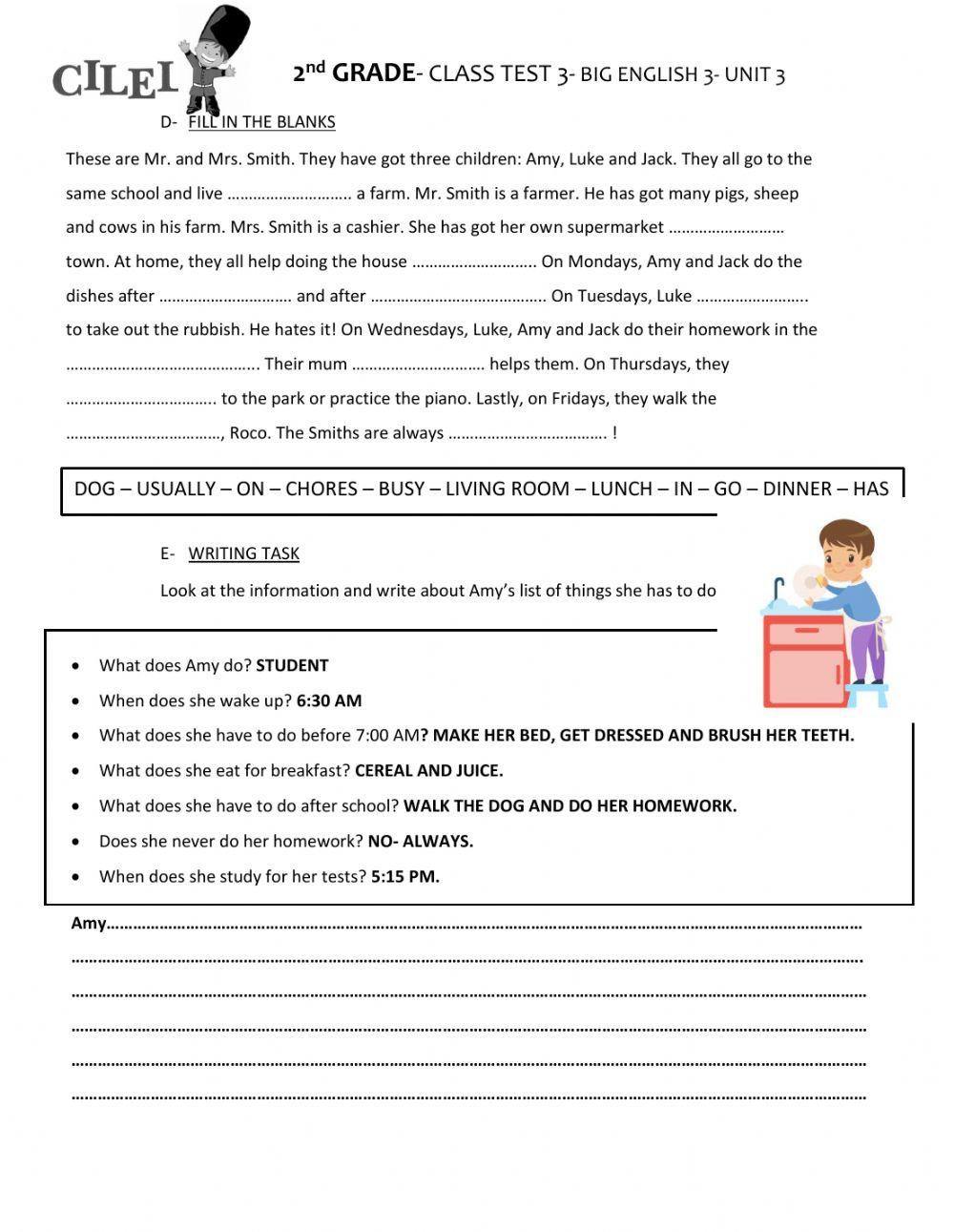 2nd GRADE - Class test Unit 3 worksheet | Live Worksheets