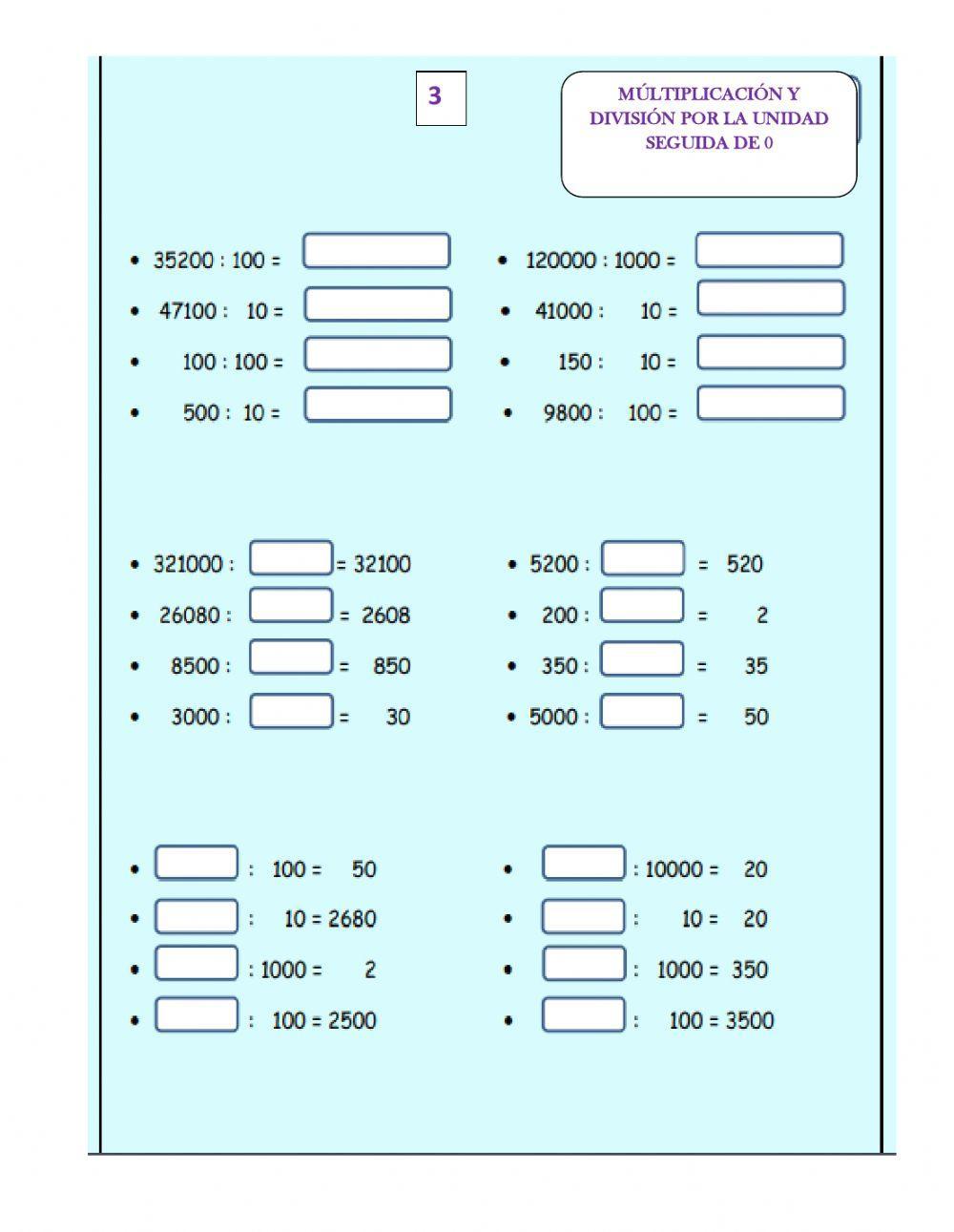Divisiones y cálculos mentales