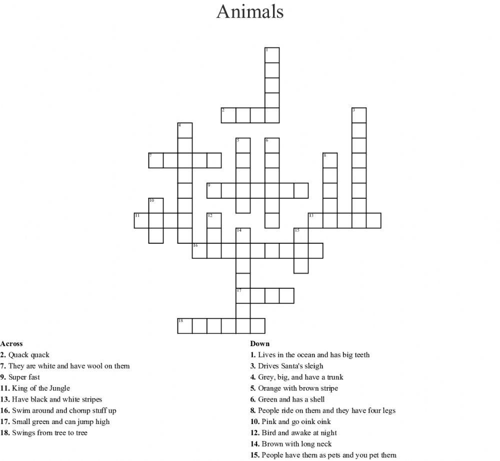 Animals crossword puzzle