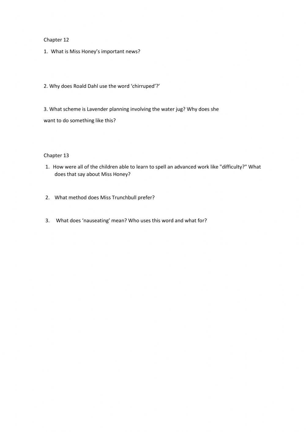 Matilda ch 12 and 13